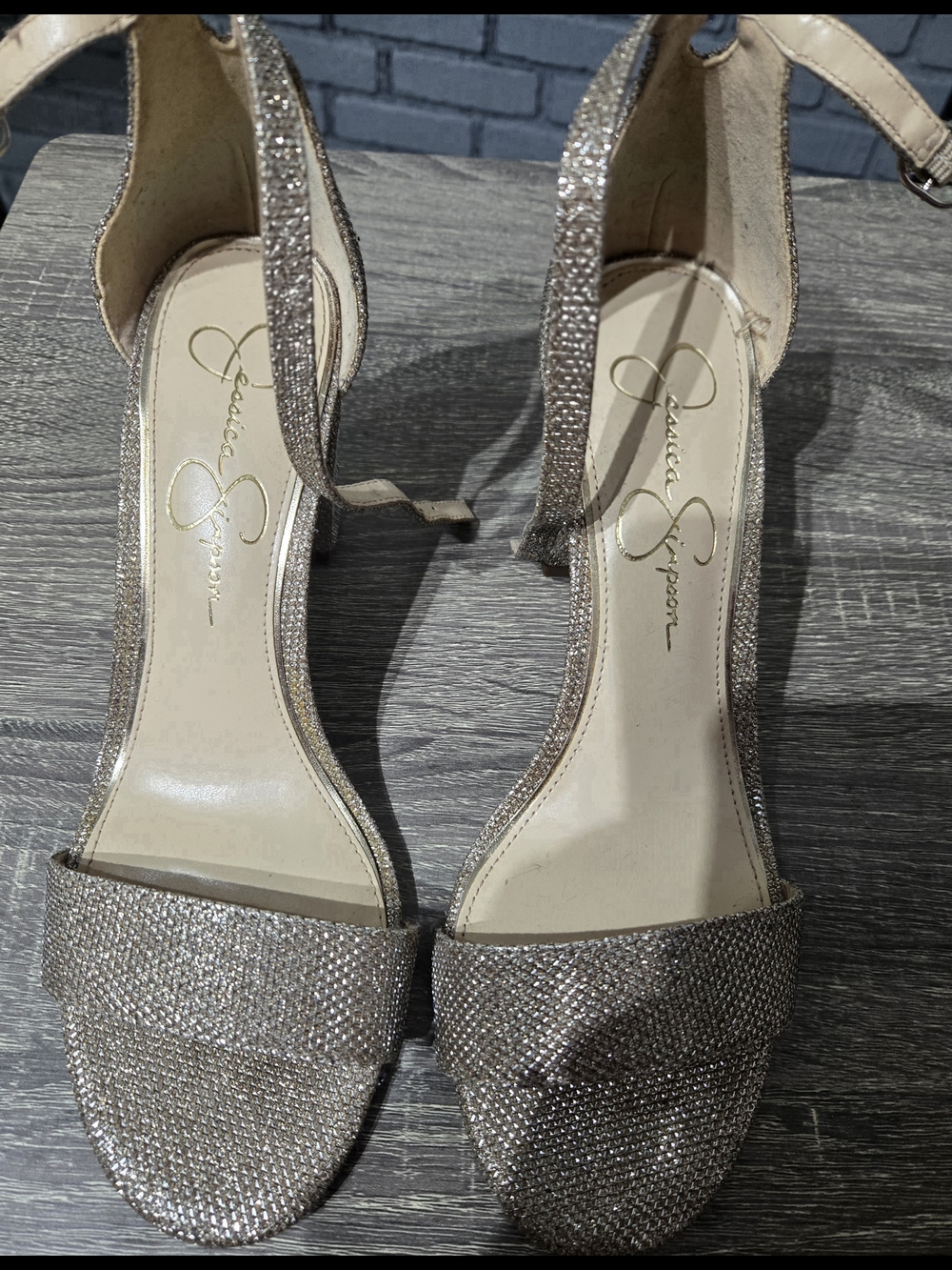 Jessica Simpson Glitter Ankle-Strap Sandals in Rose-Gold Sparkle